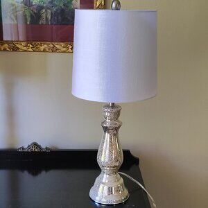 Lamp Metallic Silver Base White Shade Finial